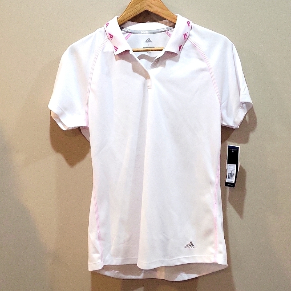 NWT Adidas golf shirt jacquard white with pink Size L